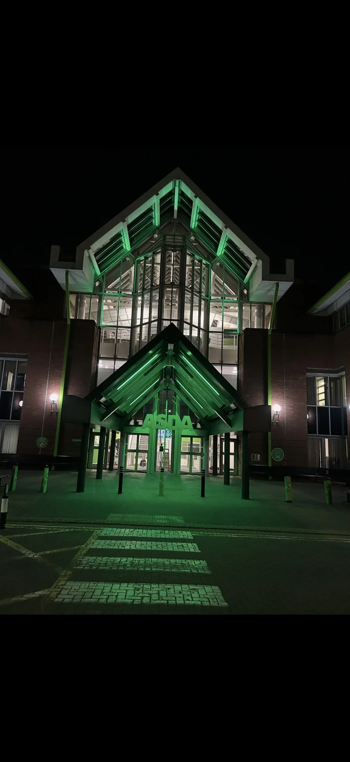 ASDA exterior lighting at night
